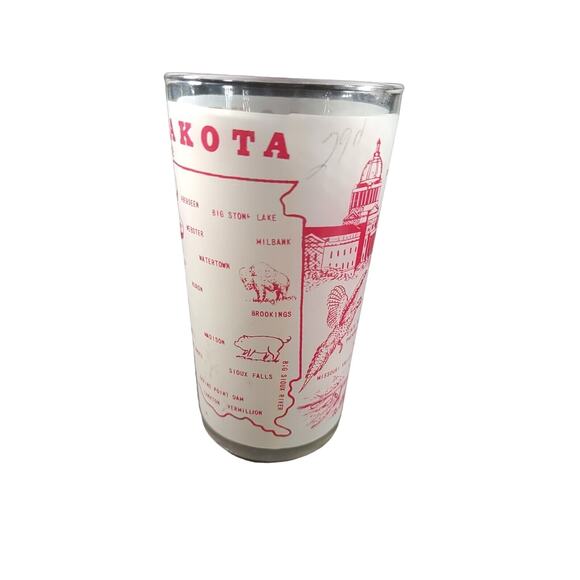 Vintage State Of South Dakota Souvenir Frosted Drinking Glass Hazel Atlas Flaw - Picture 3 of 14